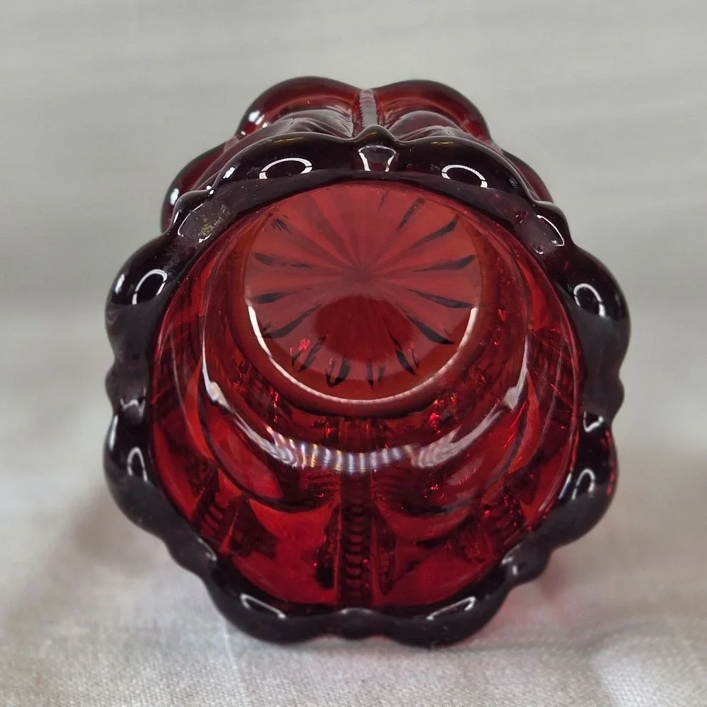 Vintage L G Wright Ruby Red Glass Bullseye Zipper Toothpick Holder.